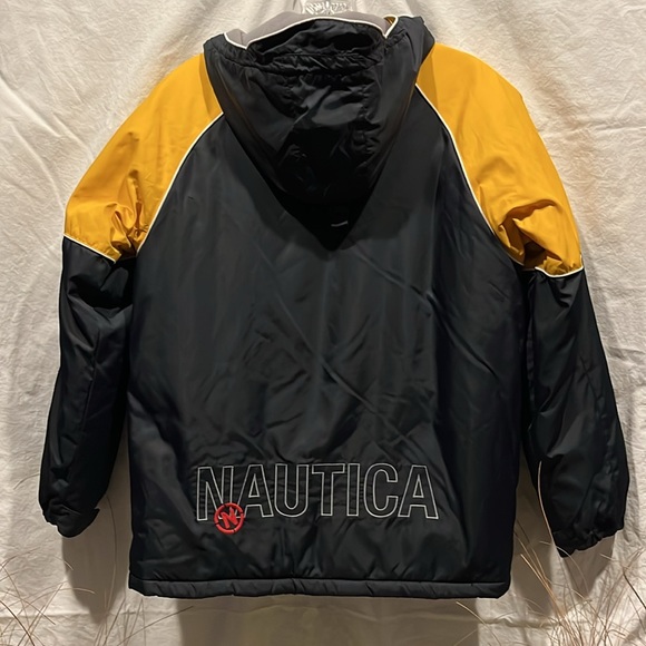 NAUTICA BIG BOY LOGO size 12-14 Hooded zip up w pockets EUC WINTER COAT w detail - Picture 9 of 9